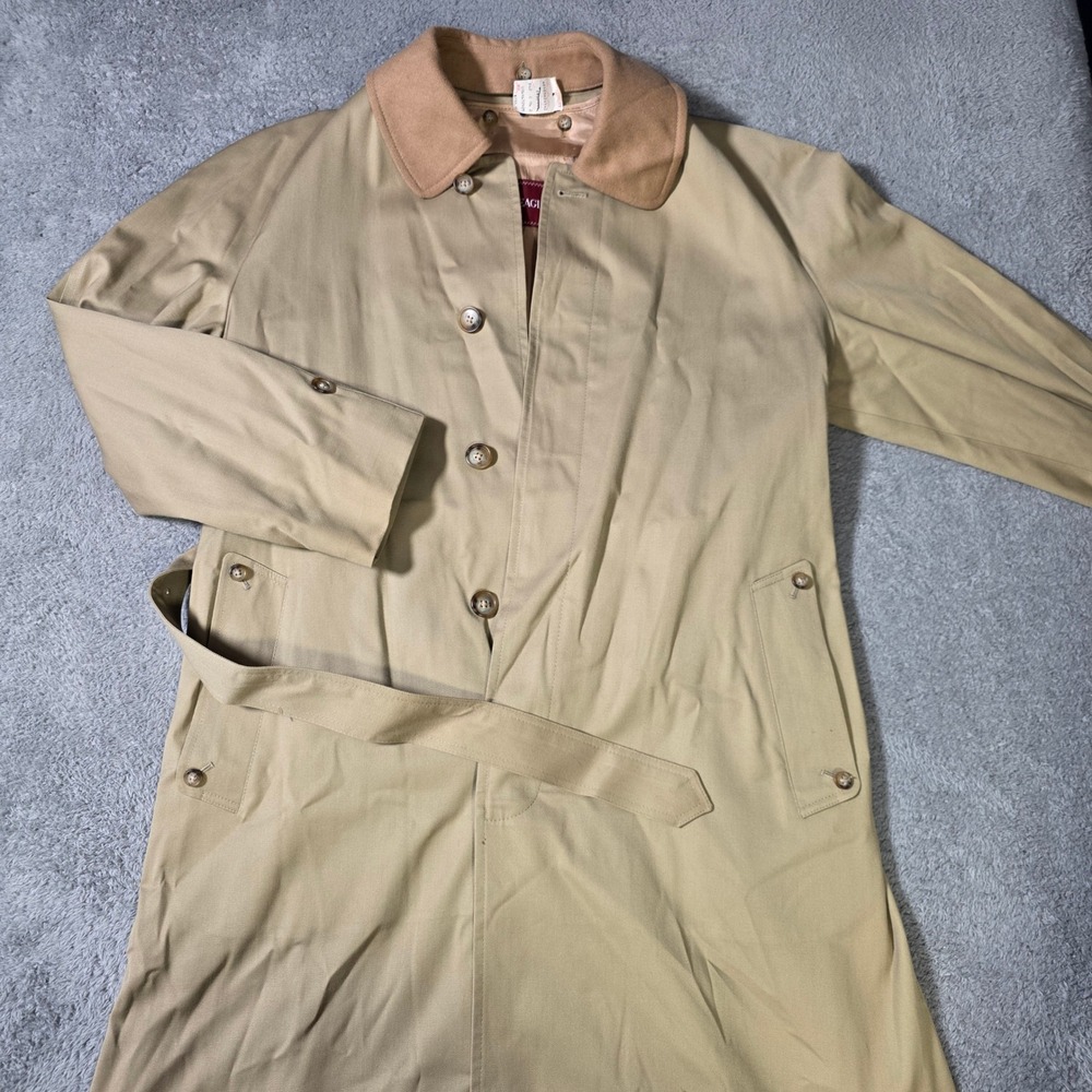 Gleneagles Mens 42R Trench Coat Tan Belted Removable Plaid Liner Vintage USA